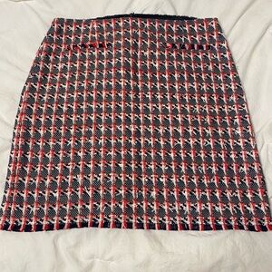 NWT LK Bennett Red and Black Tweed Pencil Skirt in Size 12
